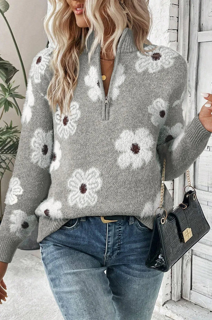 Women's Floral Half-Zip Sweater