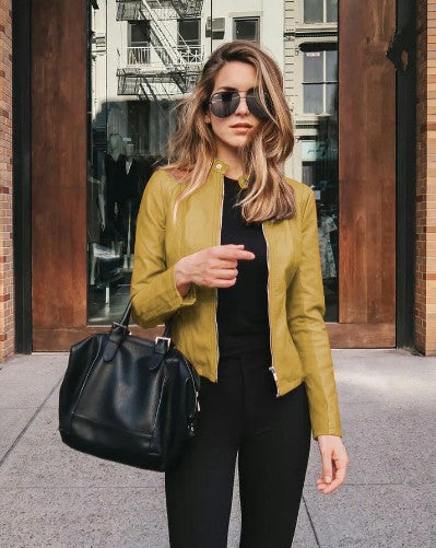 Stylish Women's Faux Leather Biker Jacket Black