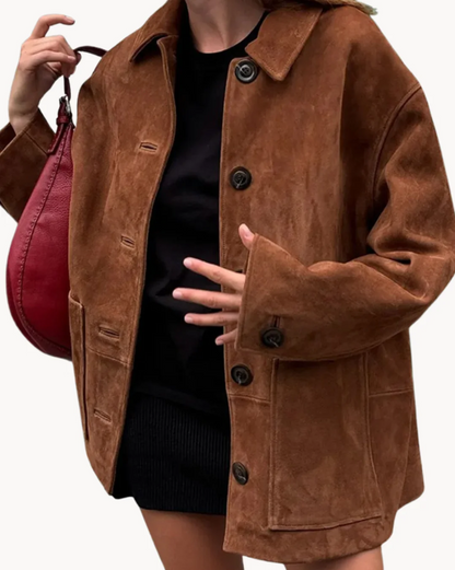 Elegant Women's Blazer in Camel Hair Leather