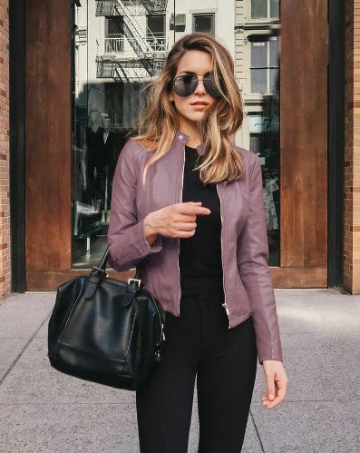 Stylish Women's Faux Leather Biker Jacket Black