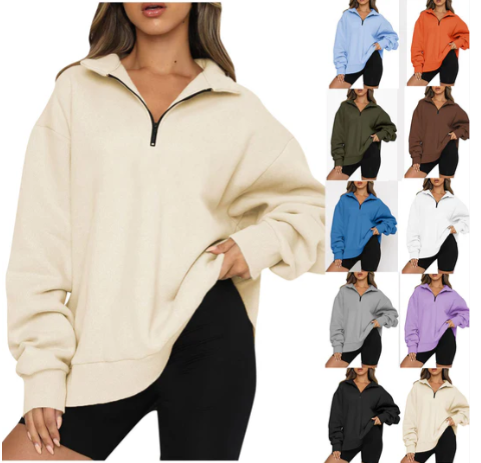 Damen Sweatshirt Mit Kragen Elegante Style - IdealeKleiden