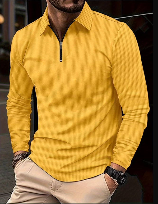 Waffle Knit Long Sleeve V-Neck Casual Shirt