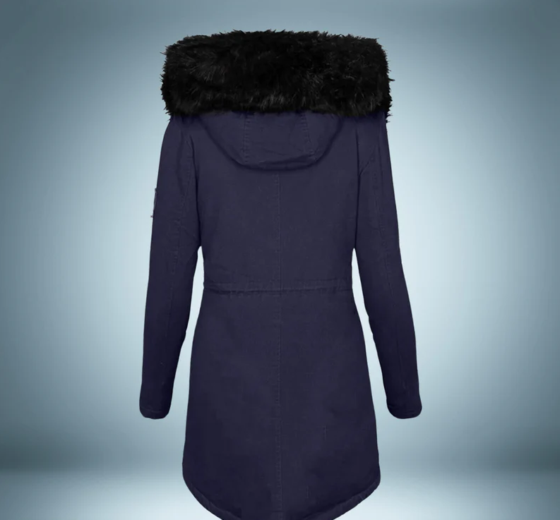 Stylische Parka Damen Schwarz Pelzbesatz - IdealeKleiden