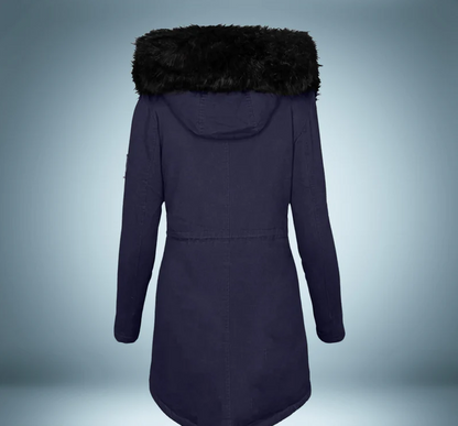 Stylische Parka Damen Schwarz Pelzbesatz - IdealeKleiden