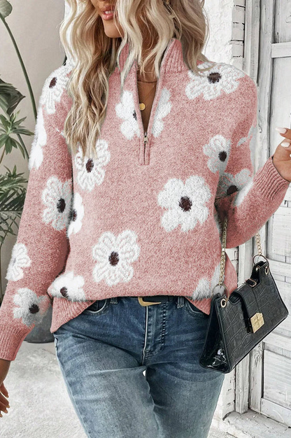 Women's Floral Half-Zip Sweater