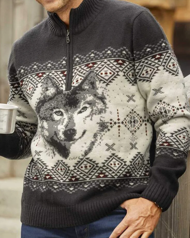Gabriel - Wolf-Pullover Mit Viertelreißverschluss Kragen Modern - IdealeKleiden