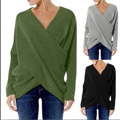 Damenschal Strickpullover V-Ausschnitt Langärmlig - IdealeKleiden