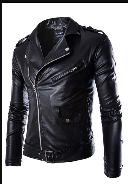 Men's Sporty Leather Motorcycle Jacket