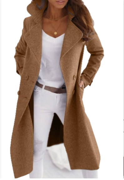 Elegant Women's Wool Coat Button Closure