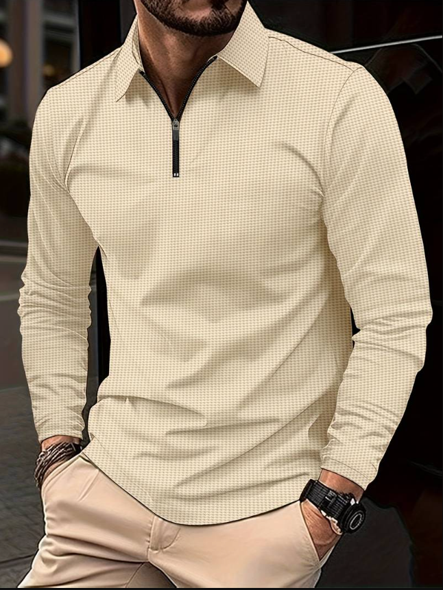 Waffle Knit Long Sleeve V-Neck Casual Shirt