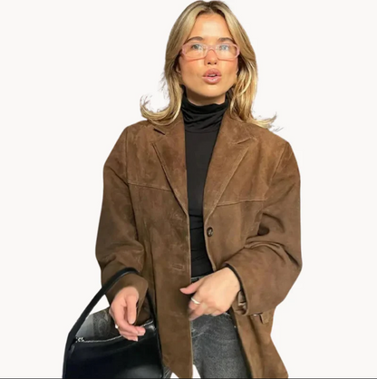 Eleganter Damen Blazer aus Kamelhaar Leder - IdealeKleiden