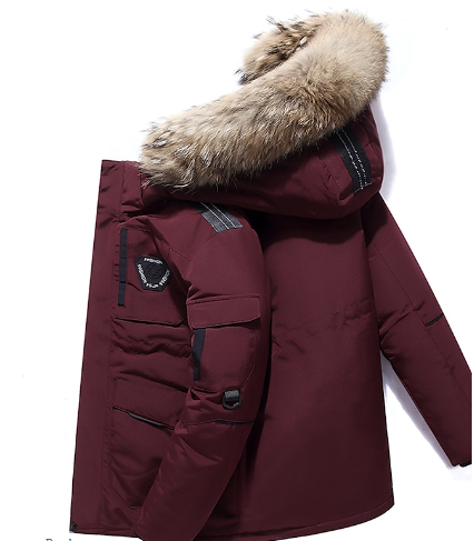 Men's Warm Winter Jacket with Fur Hood