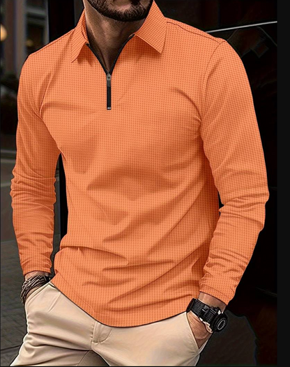 Waffle Knit Long Sleeve V-Neck Casual Shirt