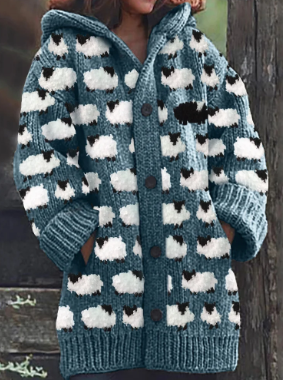 Addison - Sheep Pattern Cardigan Retro Style