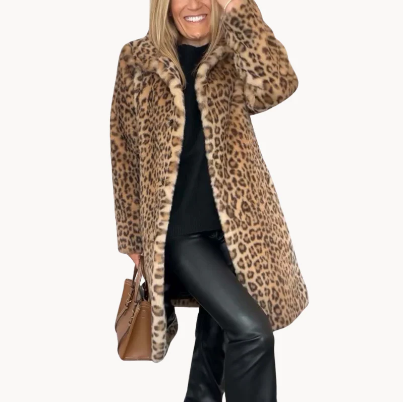 Frauen Winterjacke Leopard Muster Elegant - IdealeKleiden