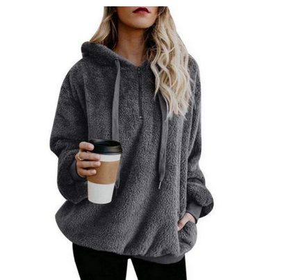 Women's Fleece Sweatshirt Zipper V-Neck