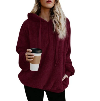 Women's Fleece Sweatshirt Zipper V-Neck