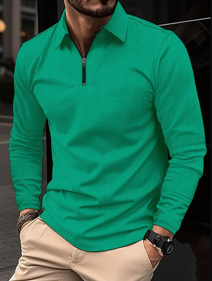 Waffle Knit Long Sleeve V-Neck Casual Shirt