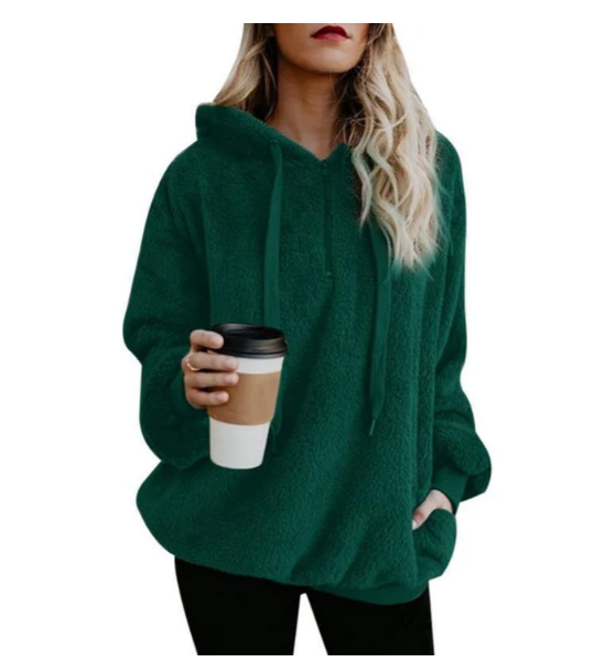 Women's Fleece Sweatshirt Zipper V-Neck