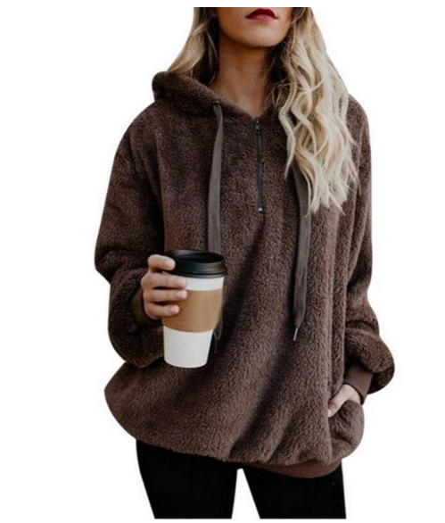 Women's Fleece Sweatshirt Zipper V-Neck