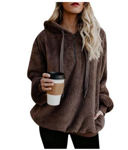 Women's Fleece Sweatshirt Zipper V-Neck