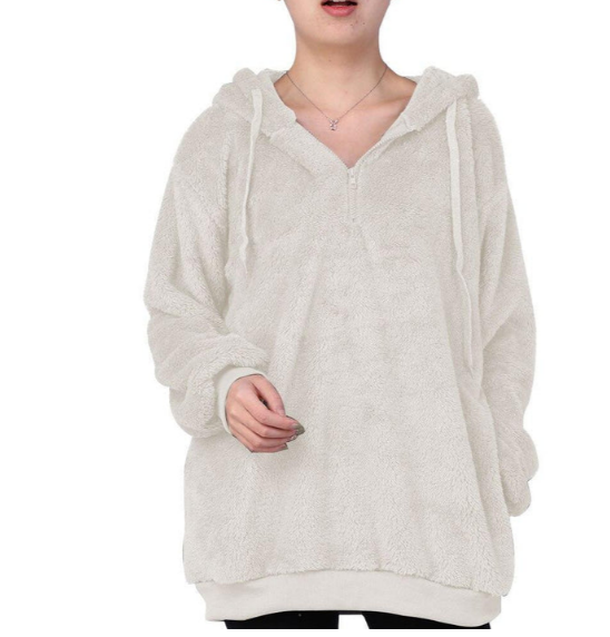 Women's Fleece Sweatshirt Zipper V-Neck