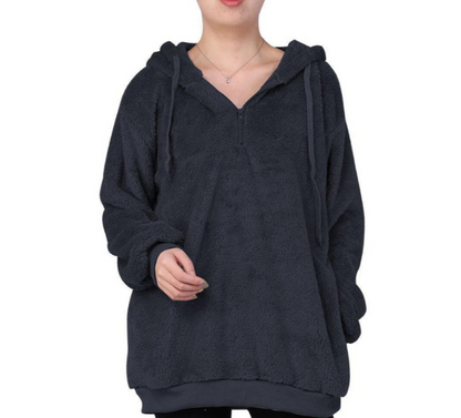 Women's Fleece Sweatshirt Zipper V-Neck