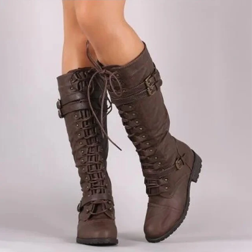 Retro Boots Women Flat Buckle Laces