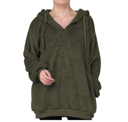 Women's Fleece Sweatshirt Zipper V-Neck
