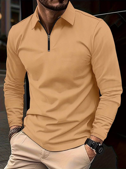 Waffle Knit Long Sleeve V-Neck Casual Shirt