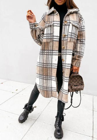 Elegant Plaid Women's Long Coat
