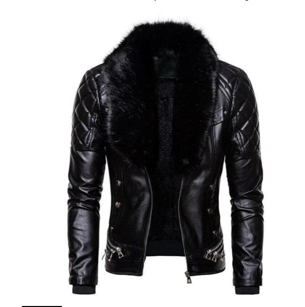 Herren Lederjacke Bikerstil Abnehmbarer Kragen - IdealeKleiden
