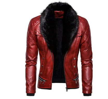Men's Leather Jacket Biker Style Detachable Collar