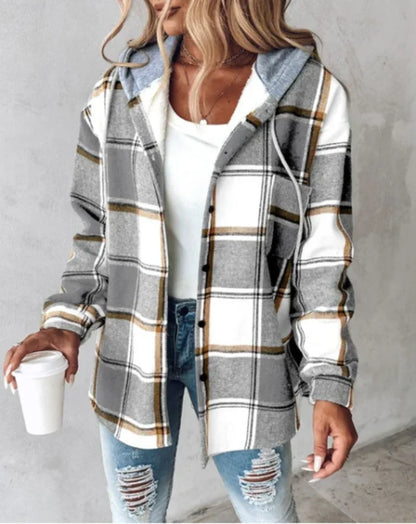 Women's Plaid Warm Hooded Jacket