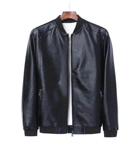 Men's Leather Jacket Black Straight Cut