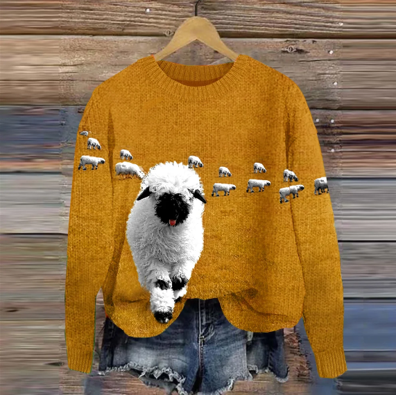 Thalia – Round Neck Sweater Sheep Motif