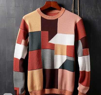 Men's Plaid Color Block Sweater