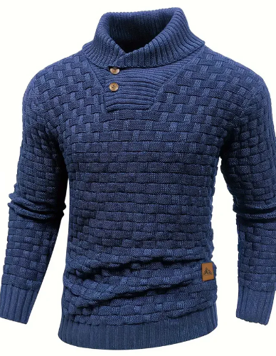 Men's Shawl Collar Knit Sweater Button Closure Elegant