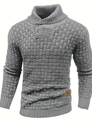 Men's Shawl Collar Knit Sweater Button Closure Elegant
