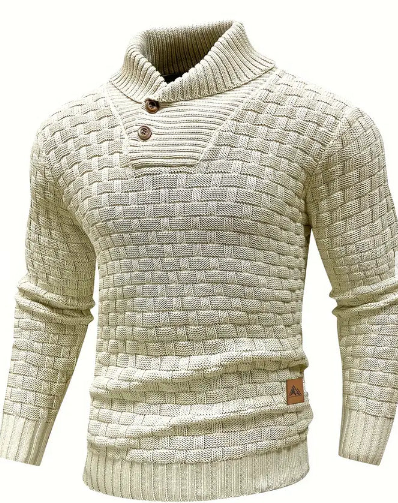 Men's Shawl Collar Knit Sweater Button Closure Elegant