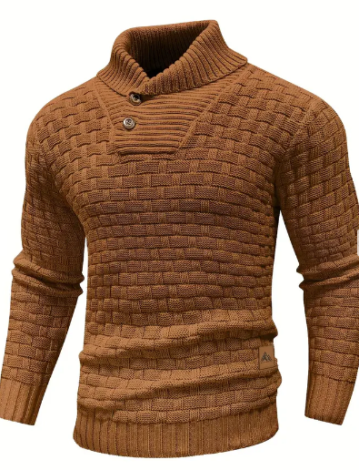 Men's Shawl Collar Knit Sweater Button Closure Elegant