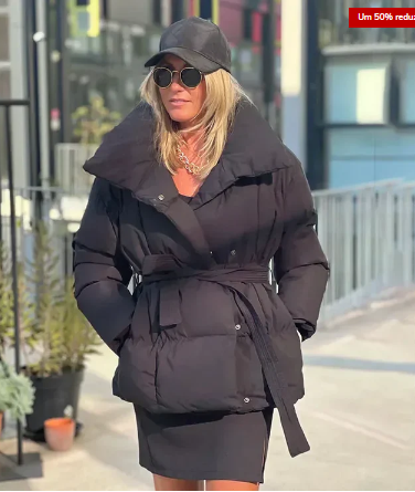 Women's Elegant Belted Wrap Puffer Jacket
