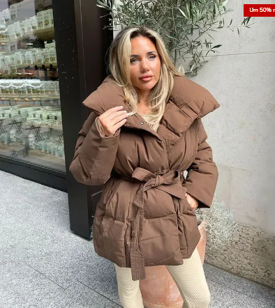 Women's Elegant Belted Wrap Puffer Jacket