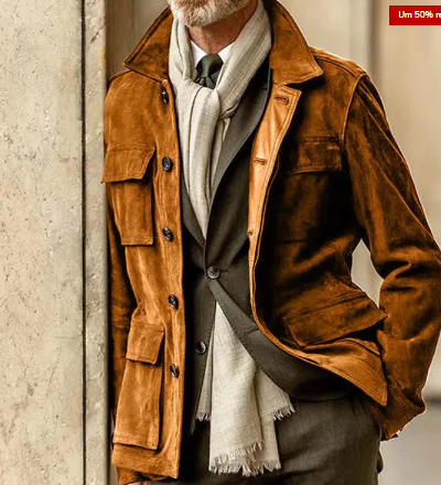 Men's Leather Jacket Elegant Buttons