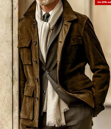 Men's Leather Jacket Elegant Buttons