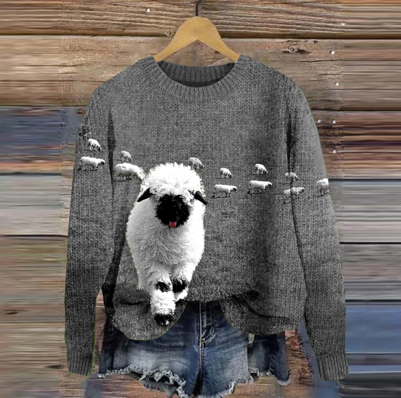 Thalia – Round Neck Sweater Sheep Motif
