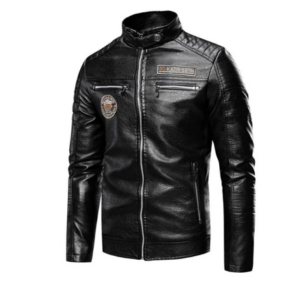 Men's Leather Biker Jacket With Patches