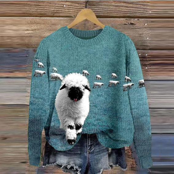 Thalia – Round Neck Sweater Sheep Motif