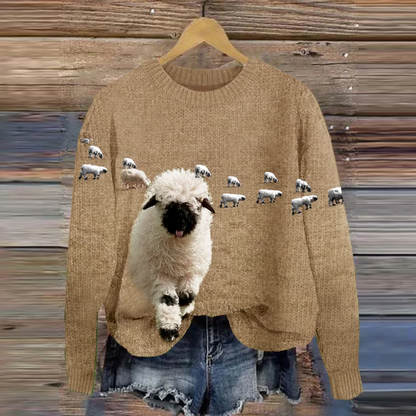 Thalia – Round Neck Sweater Sheep Motif