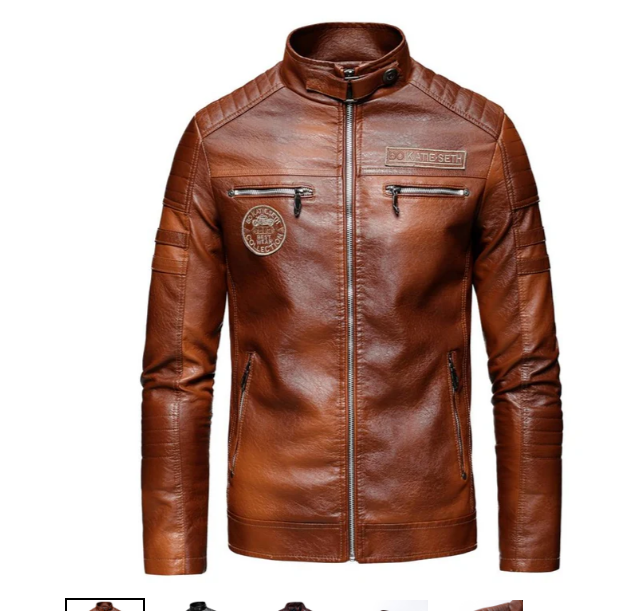 Men's Leather Biker Jacket With Patches